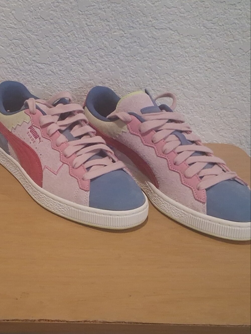 Puma Pastel Pink, Blue & Red Suede Athletic Sneakers